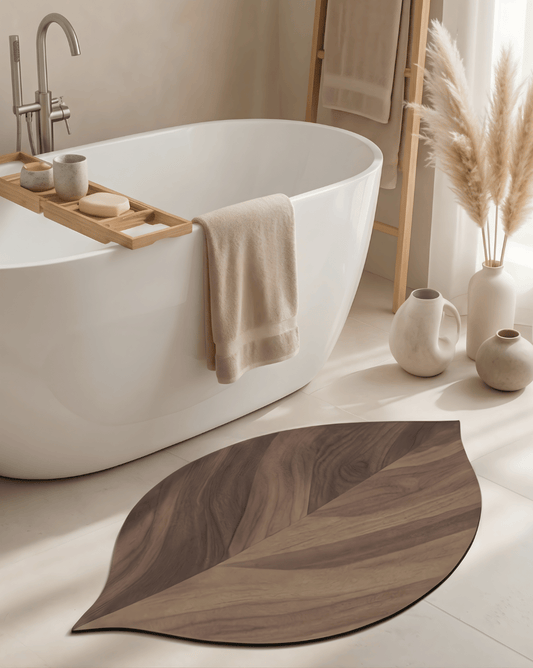 Leaf-Shaped Bath Mat – Absorbent Non-Slip Shower Mat – Brown Polyester Fiber - 40x70cm