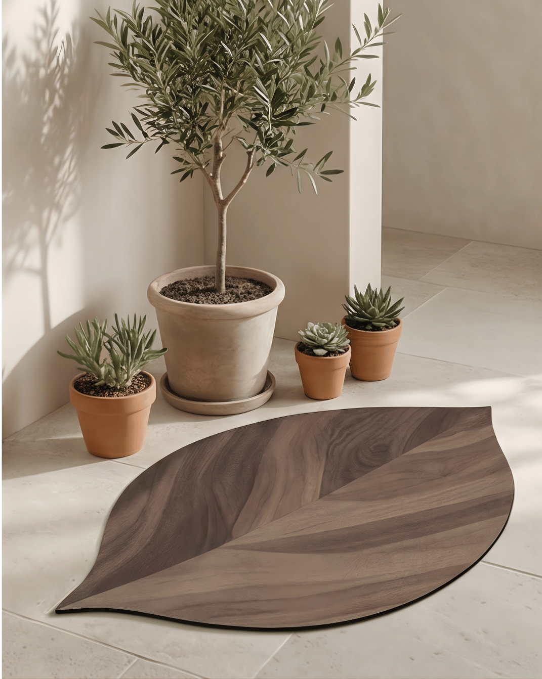 Leaf-Shaped Bath Mat – Absorbent Non-Slip Shower Mat – Brown Polyester Fiber