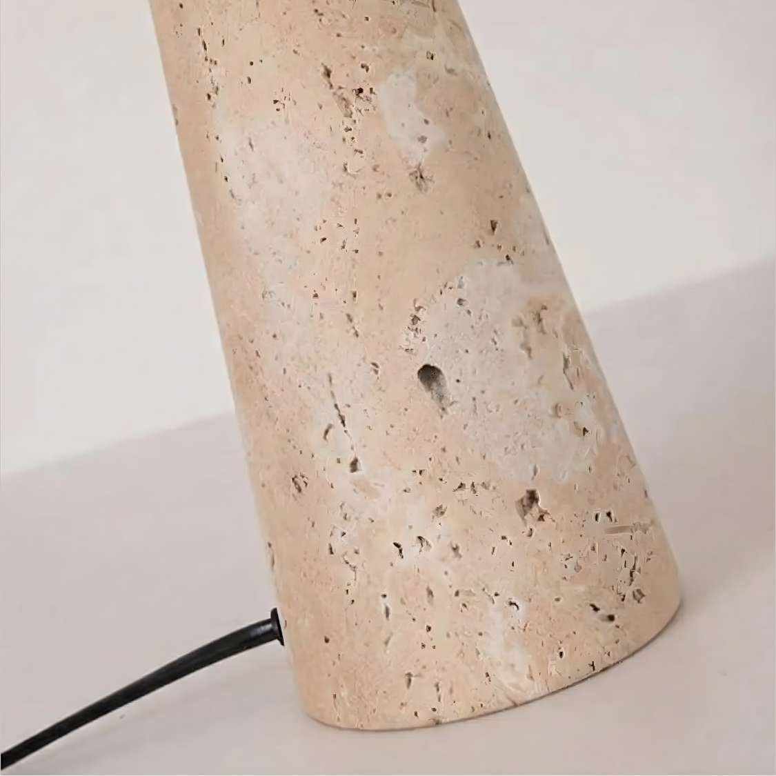 Japandi Travertine Table Lamp – Yellow Cave Stone Base with Linen Shade