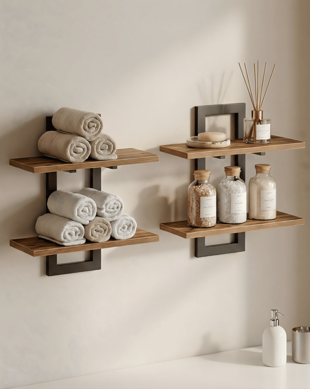 Wall Shelf 2-Tier – Wooden Wall Shelf with Metal Brackets