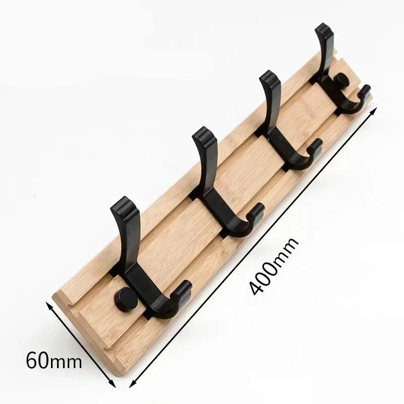 Wall-Mounted Bamboo Coat Rack, Modern Wooden Coat Rack with Aluminum Hooks