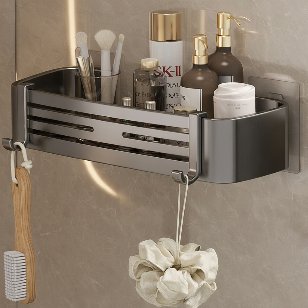 Self Adhesive Aluminum Bathroom Shelf Organizer