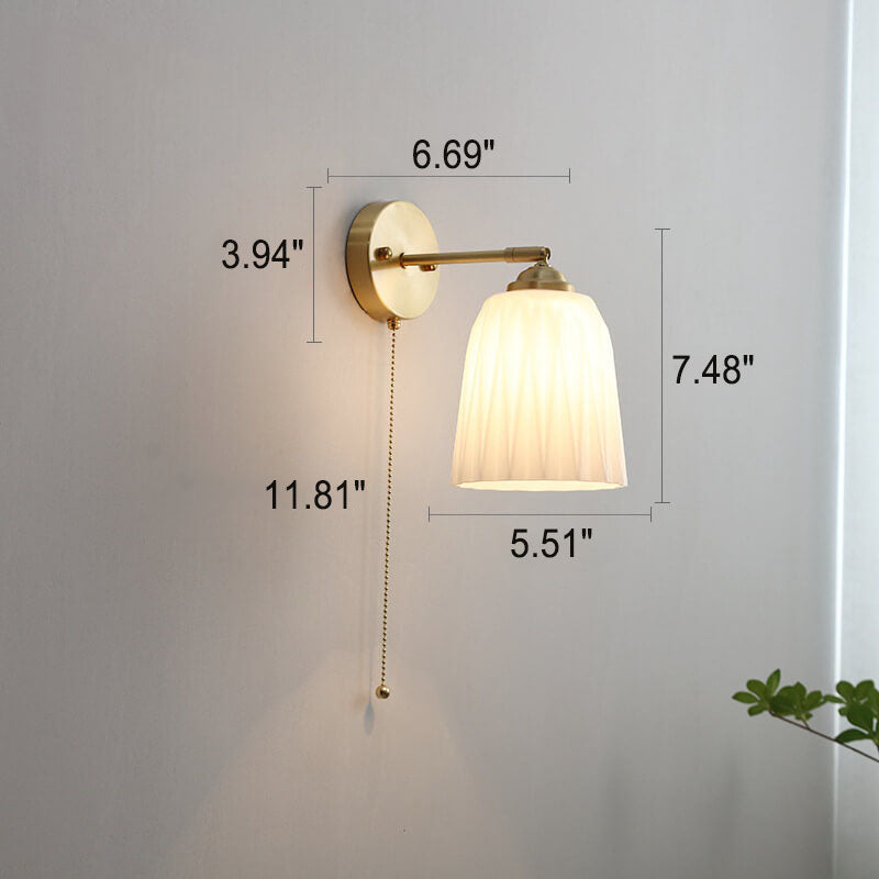 Striped Glass Brass Wall Sconce, Pull Cord, E26, Three Designs