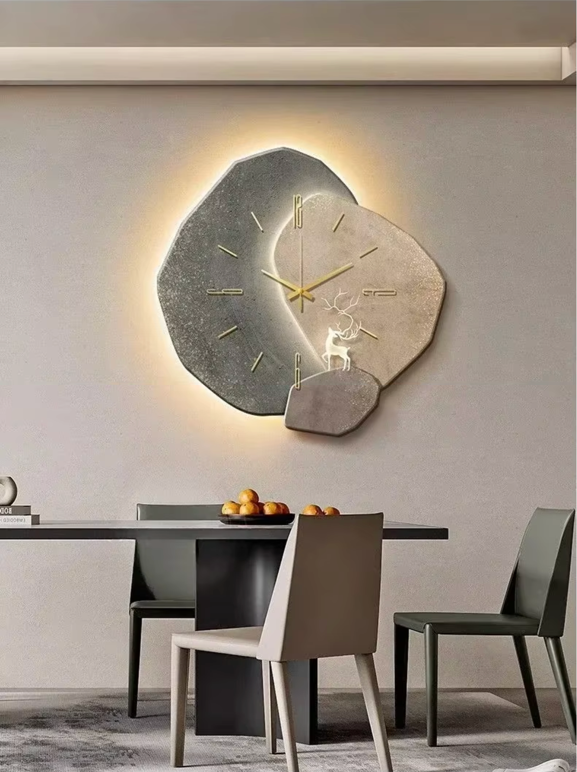 LED Wall Clock in Natural Wood, Modern Design with Soft Ambient Lighting