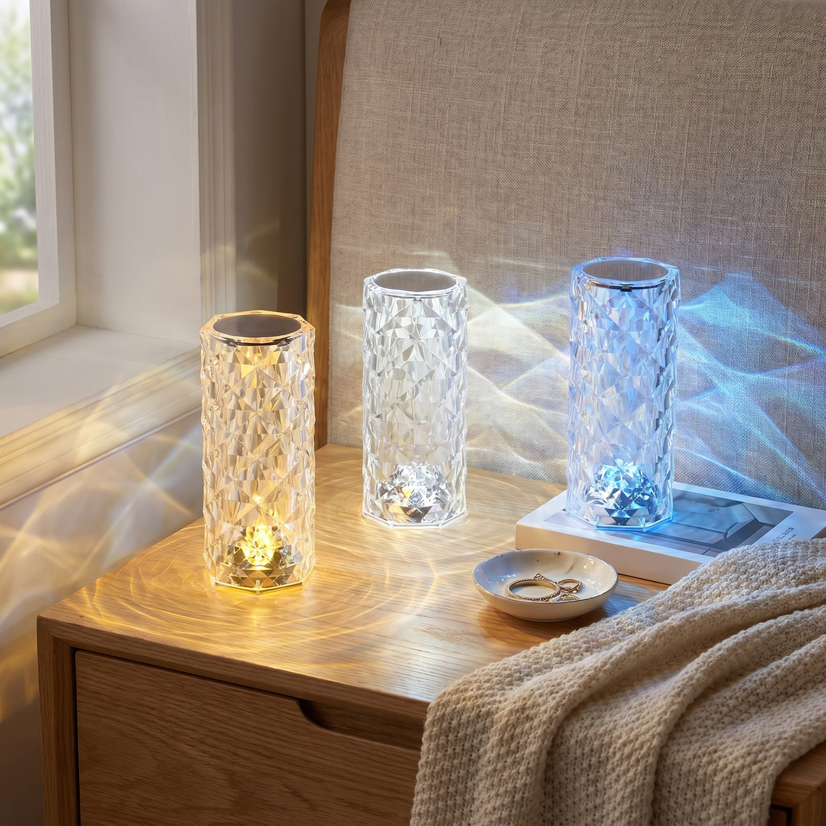 Crystal Touch Lamp, 16-Color Dimmable, Acrylic, USB-C Rechargeable