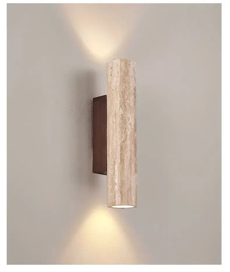 Bedroom Wall Lamp, LED Travertine Natural Stone, 28-32 cm, Warm White Up & Down Light