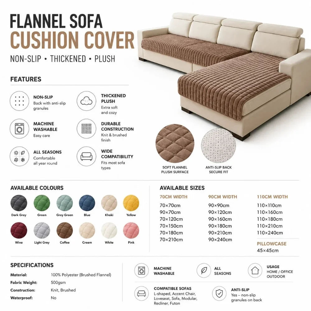 Flannel Sofa Cushion Cover Non-Slip Thickened Plush