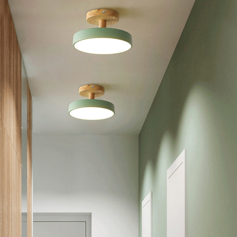 Scandinavian Ceiling Lamp with Wooden Base & Soft Pastel Design