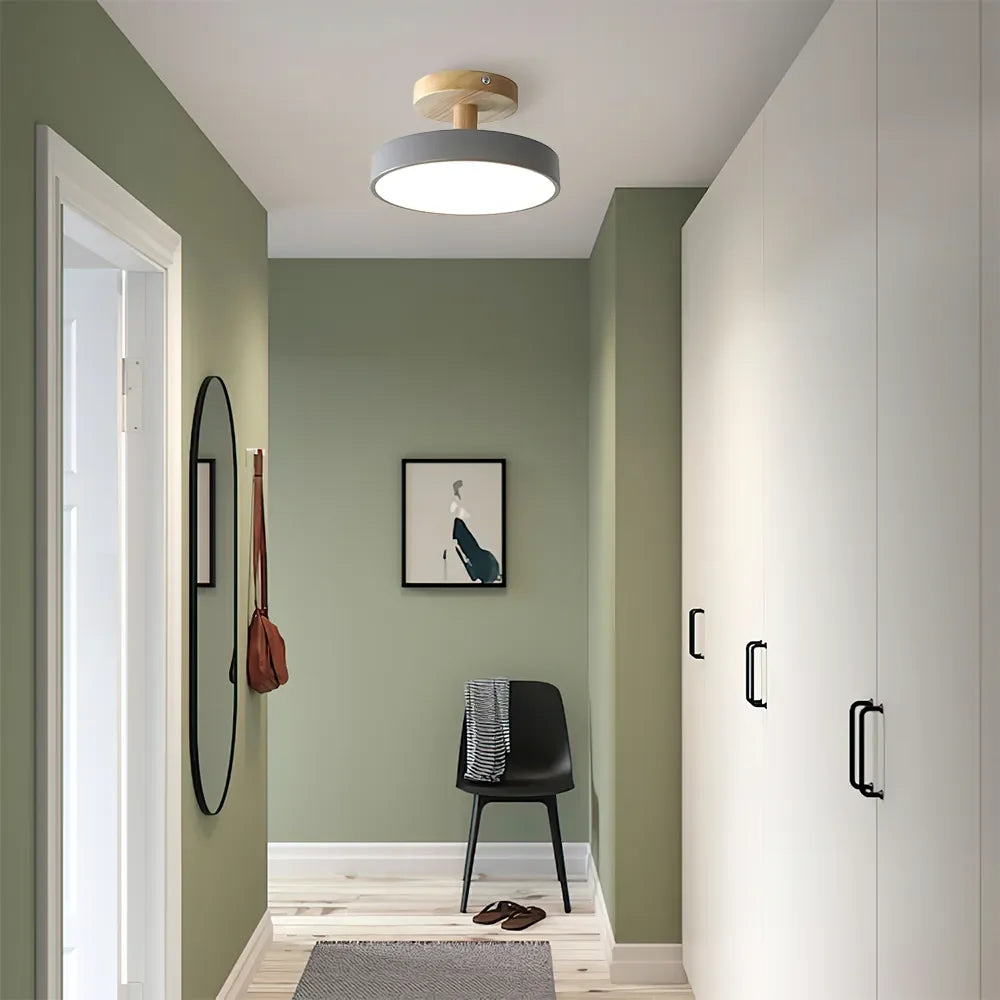 Scandinavian Ceiling Lamp with Wooden Base & Soft Pastel Design