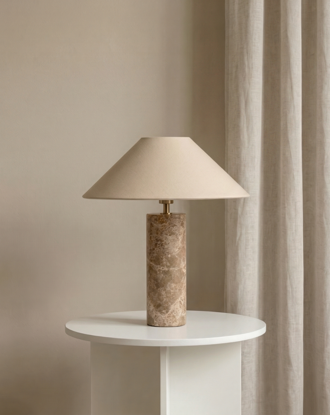 Nordic Marble Table Lamp – White Fabric Shade - Marble Base