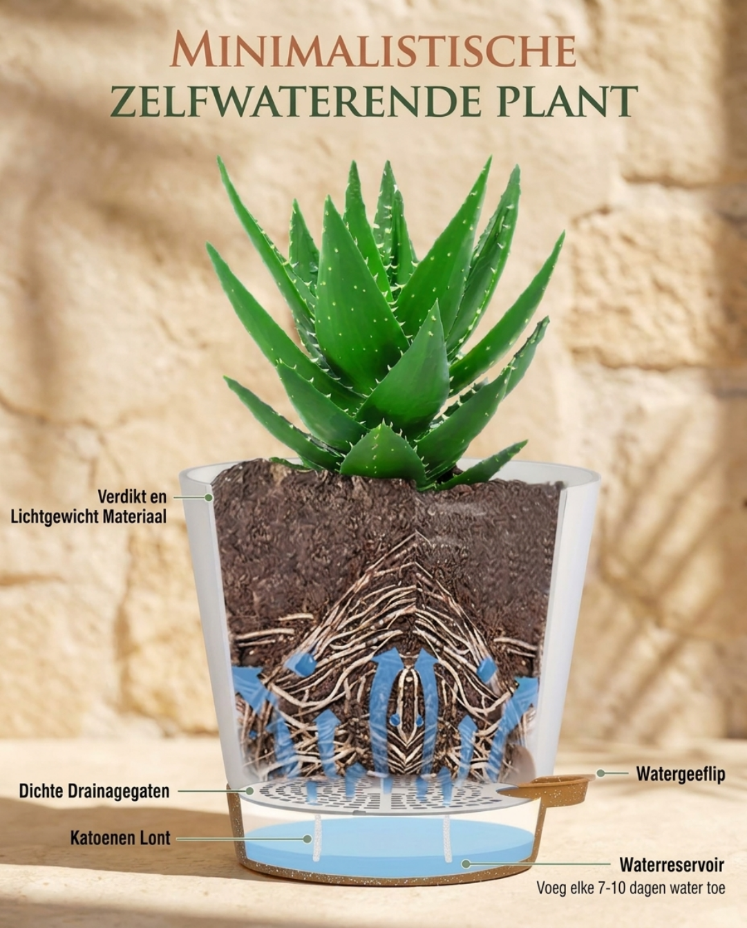Self-Watering Plant Pot in Plastic, BPA-Free, Set of 5