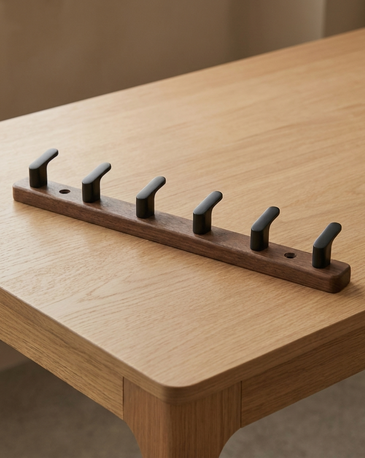Wooden Coat Rack with Metal Hooks – Wall-Mounted | Coat Hooks