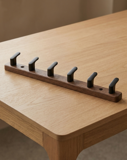 Wooden Coat Rack with Metal Hooks – Wall-Mounted | Coat Hooks