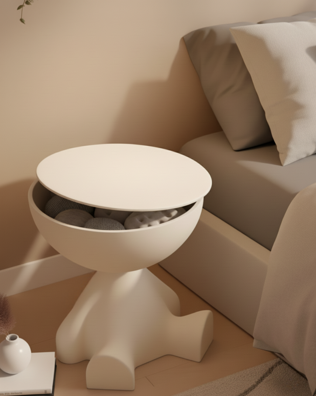 Cove Sculptural Plastic Side Table with Storage, 45 cm