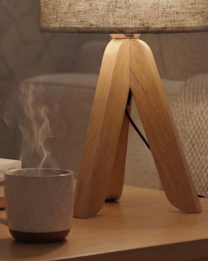 40 cm Minimalist Table Lamp – Wooden Tripod Base with Fabric Shade