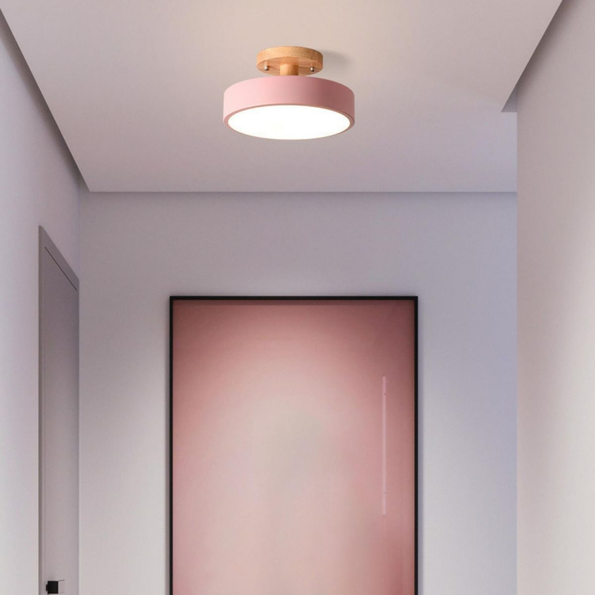 Scandinavian Ceiling Lamp with Wooden Base & Soft Pastel Design