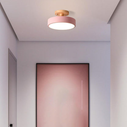 Scandinavian Ceiling Lamp with Wooden Base & Soft Pastel Design
