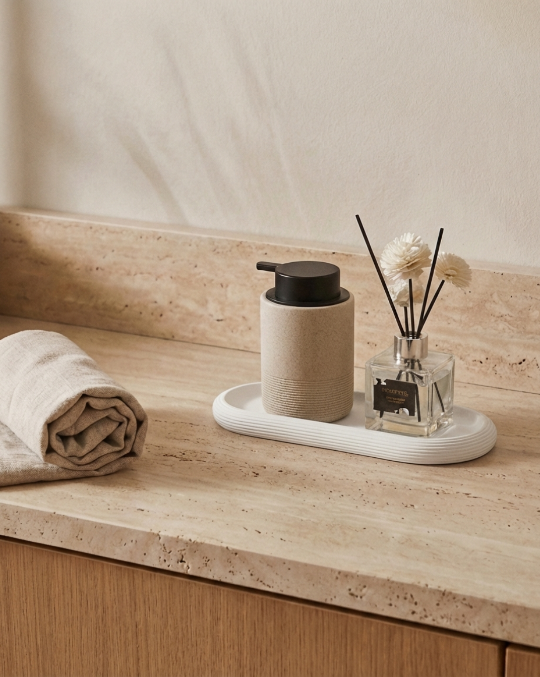Maison Roze Oval Bathroom Tray – Non-Slip Resin Organizer – Rust-Resistant
