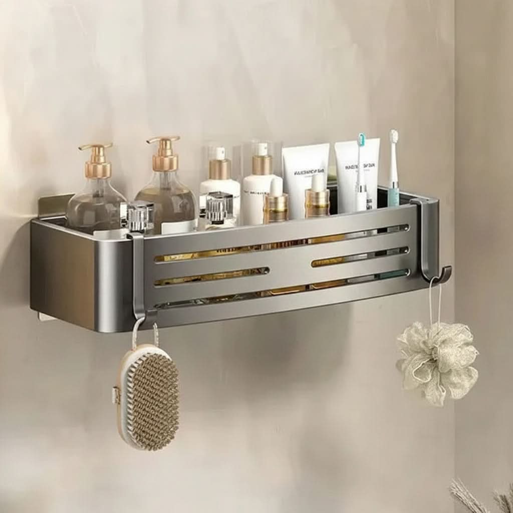 Self Adhesive Aluminum Bathroom Shelf Organizer