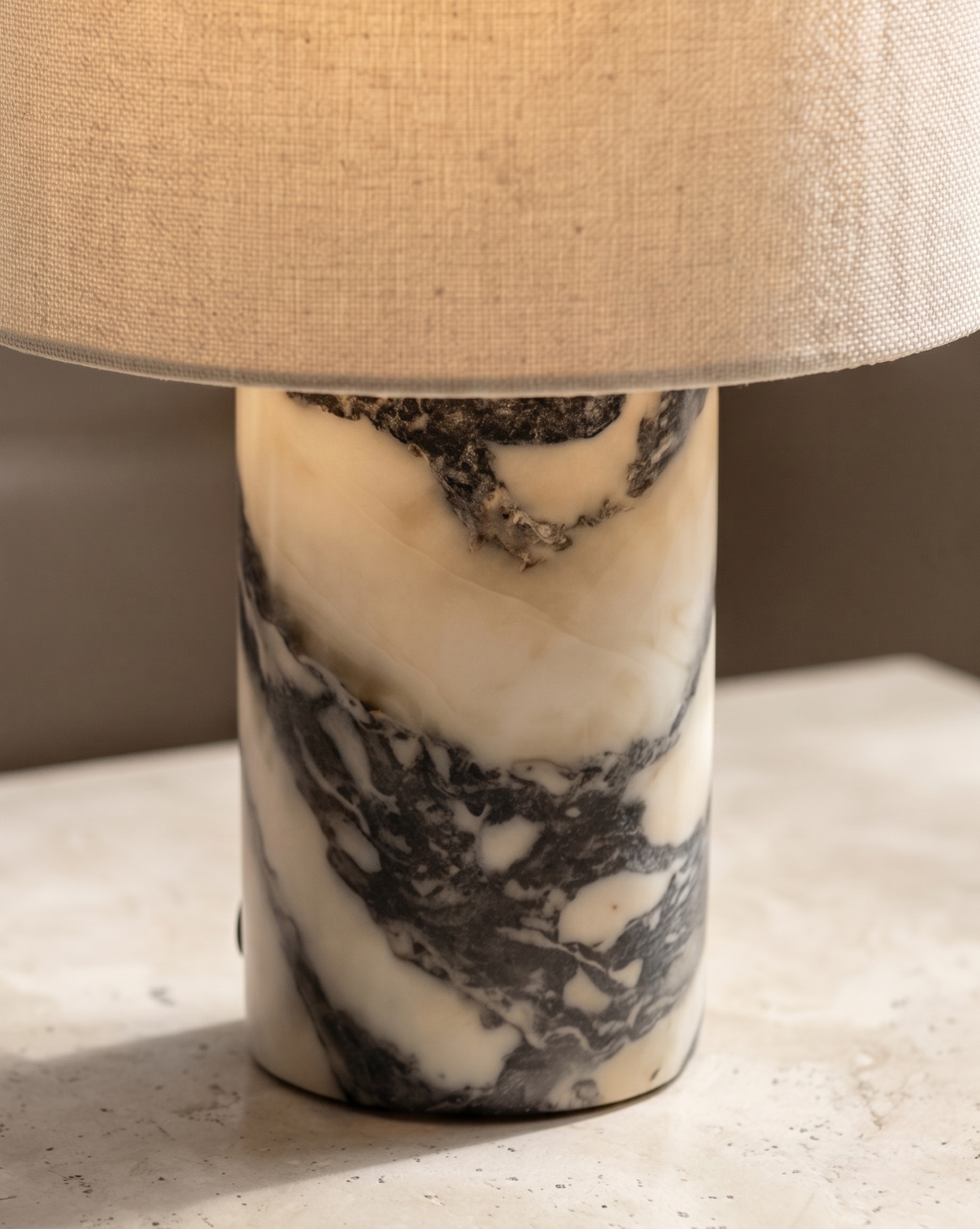Cove Table Lamp | Calacatta Viola Marble Base & Linen Shade, 24 cm