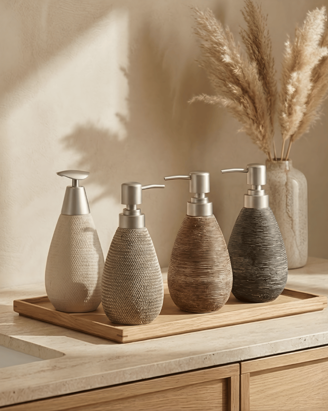 Ceramic Soap Dispenser – Japanese Vintage Style – 400 mL Hand Soap Bottle - Grey - Tall