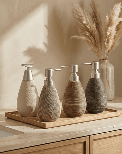 Ceramic Soap Dispenser – Japanese Vintage Style – 400 mL Hand Soap Bottle - Grey - Tall