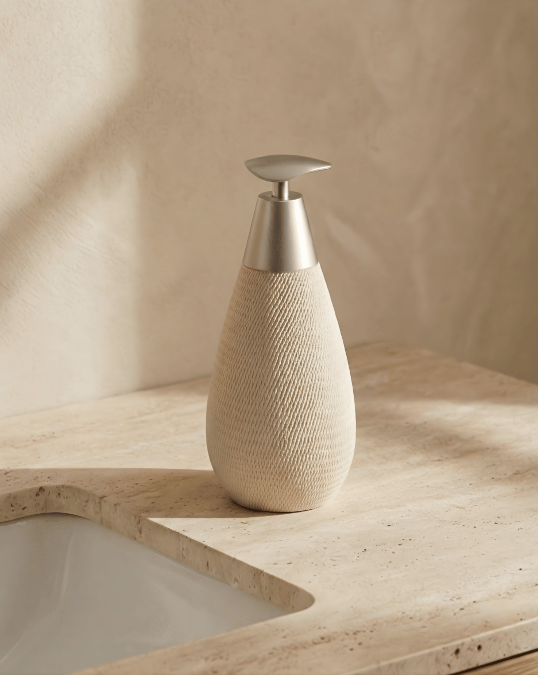 Ceramic Soap Dispenser – Japanese Vintage Style – 400 mL Hand Soap Bottle - White - Tall
