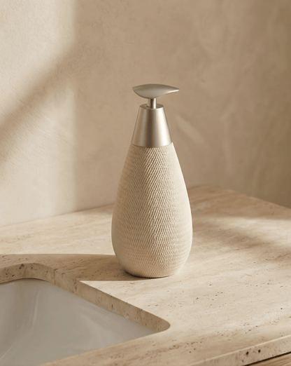 Ceramic Soap Dispenser – Japanese Vintage Style – 400 mL Hand Soap Bottle - White - Tall