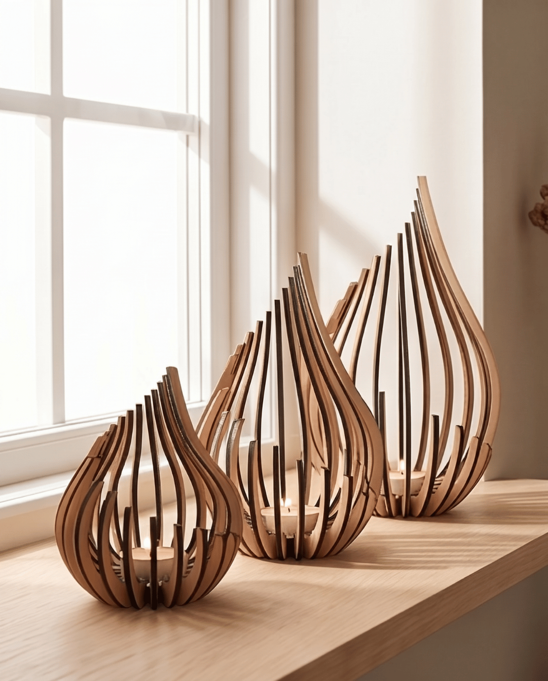 Ember Tealight Holder in Natural Wood - Set of 3