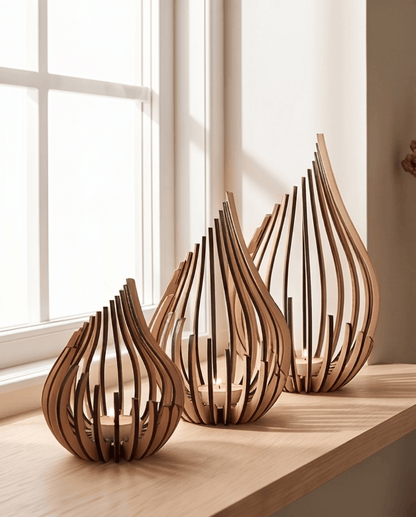 Ember Tealight Holder in Natural Wood - Set of 3