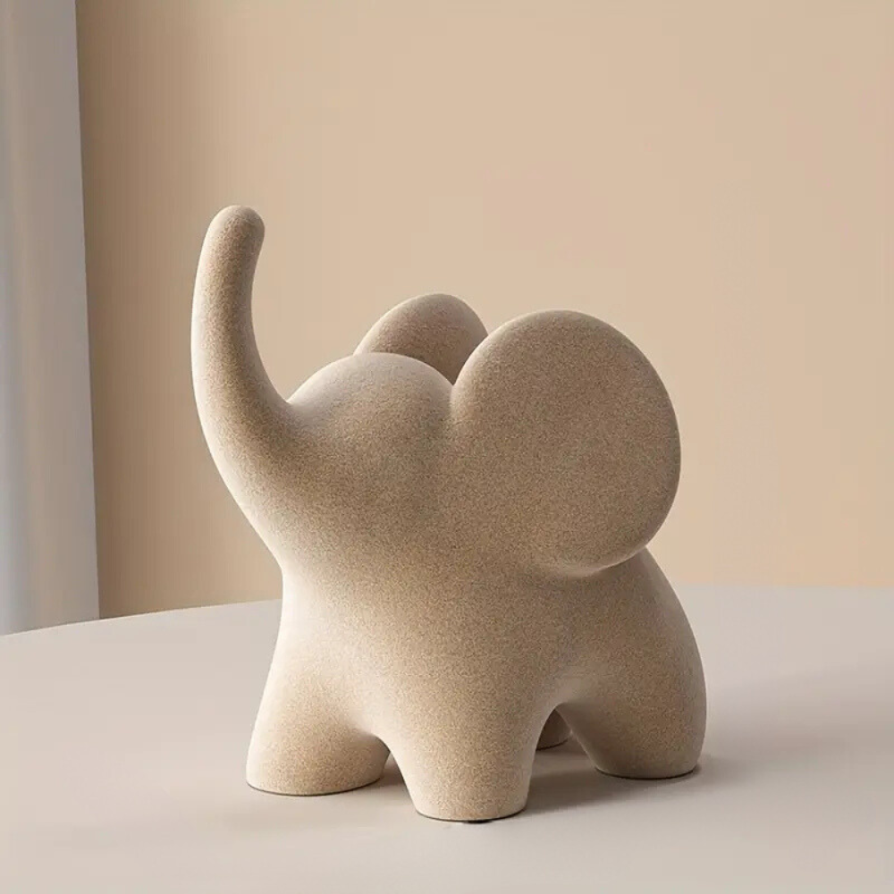 Stylized Elephant Figurine in Resin with Flocked Velvet Finish