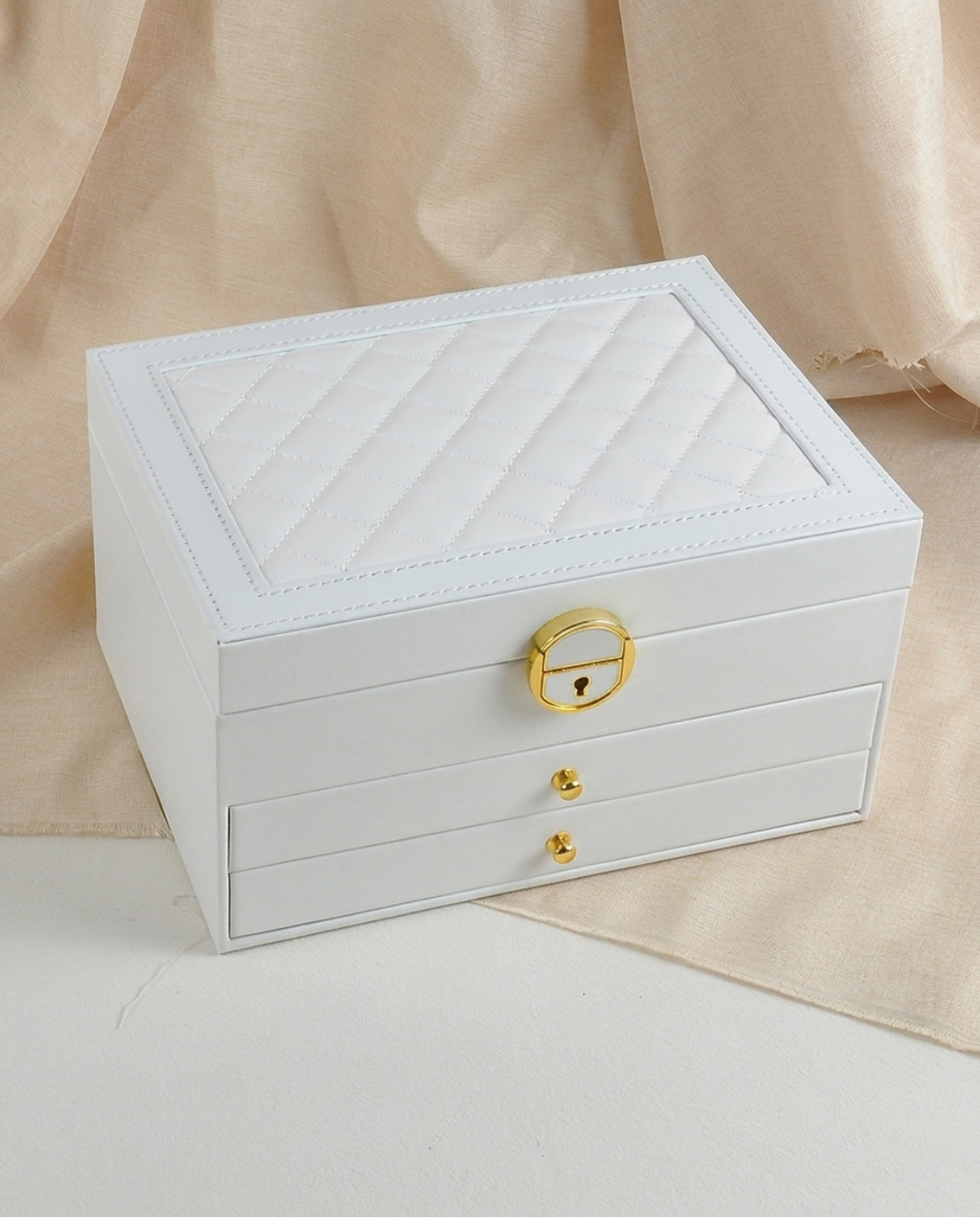 Sferica Jewelry Box Leather Multi-Layer - Black, Pink, Green, or White, 23 cm