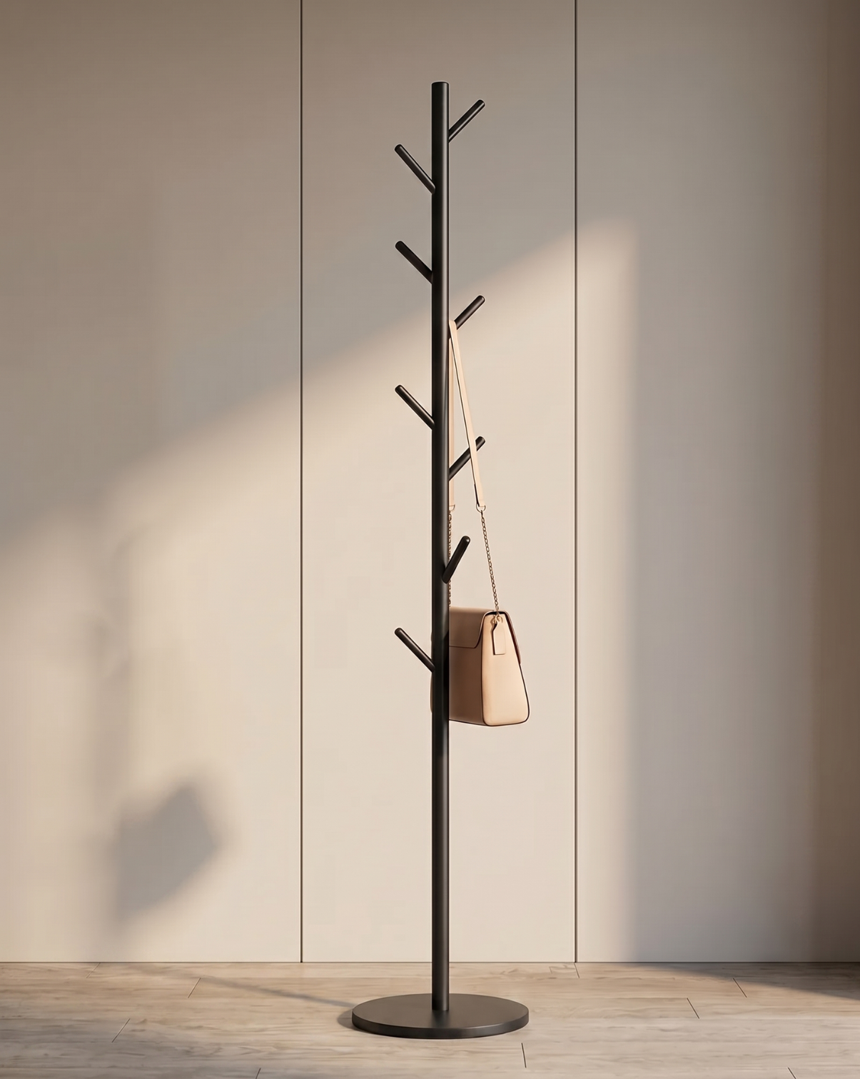 Freestanding Coat Rack Metal Black – Standing Coat Rack with 8 Hooks - Black