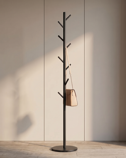 Freestanding Coat Rack Metal Black – Standing Coat Rack with 8 Hooks - Black