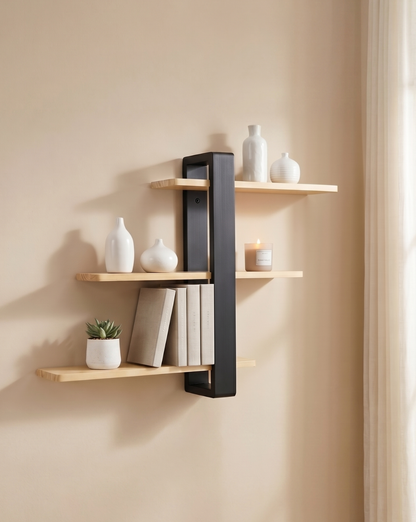 Wall Shelf Wood – Organic Design | Bamboo Wall Shelf Minimalist - Black