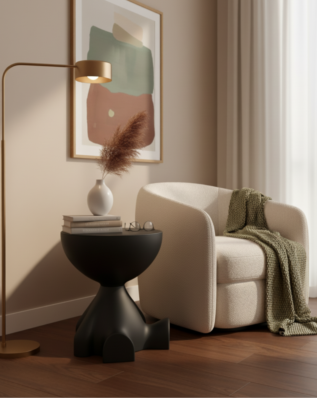 Cove Sculptural Plastic Side Table with Storage, 45 cm - White
