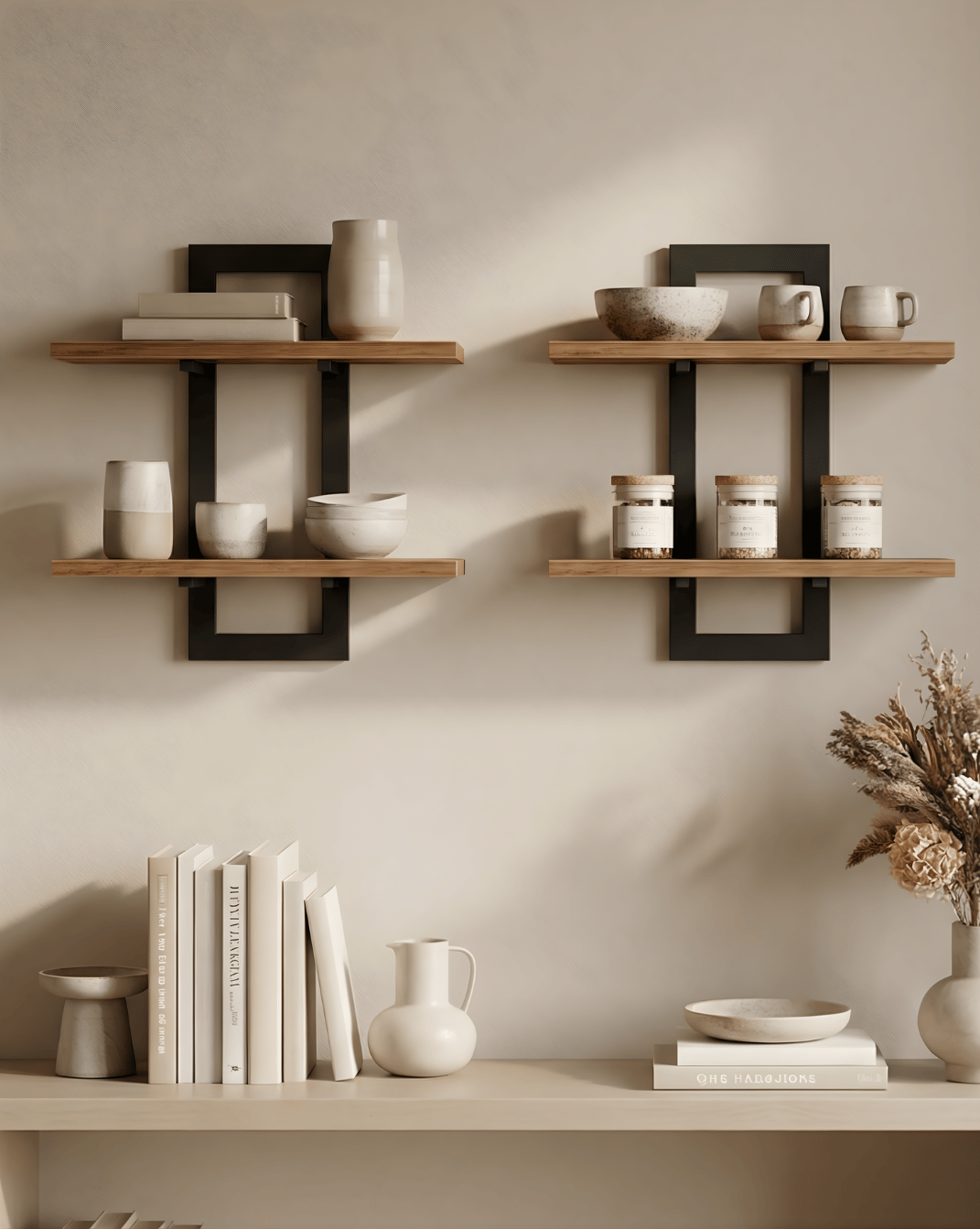 Wall Shelf 2-Tier – Wooden Wall Shelf with Metal Brackets