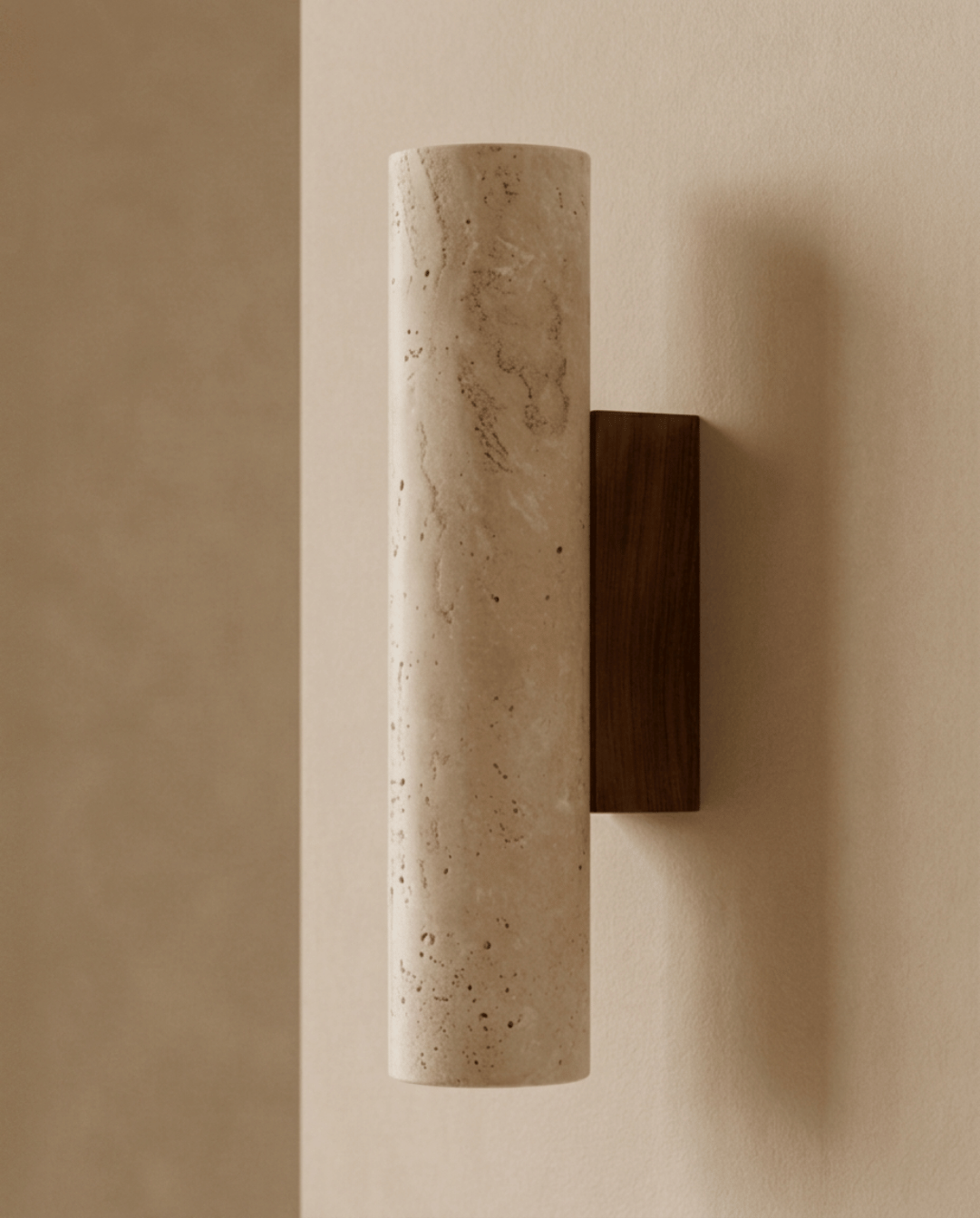 Wall Lamp in Natural Travertine Stone and Solid Wood, 23 cm - 32cm