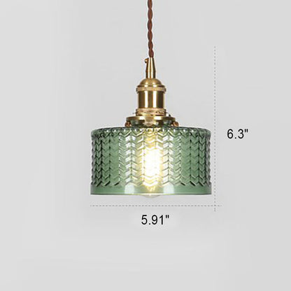Glass Round Jar Pendant Light, Copper, E26, Clear or Green, Two Designs