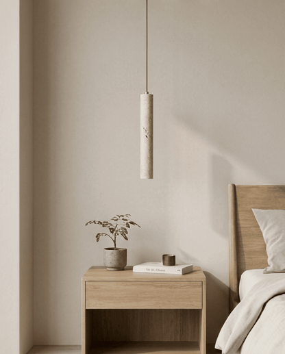 Cove Travertine Pendant Light | Wabi-Sabi Cylinder Design - 40cm