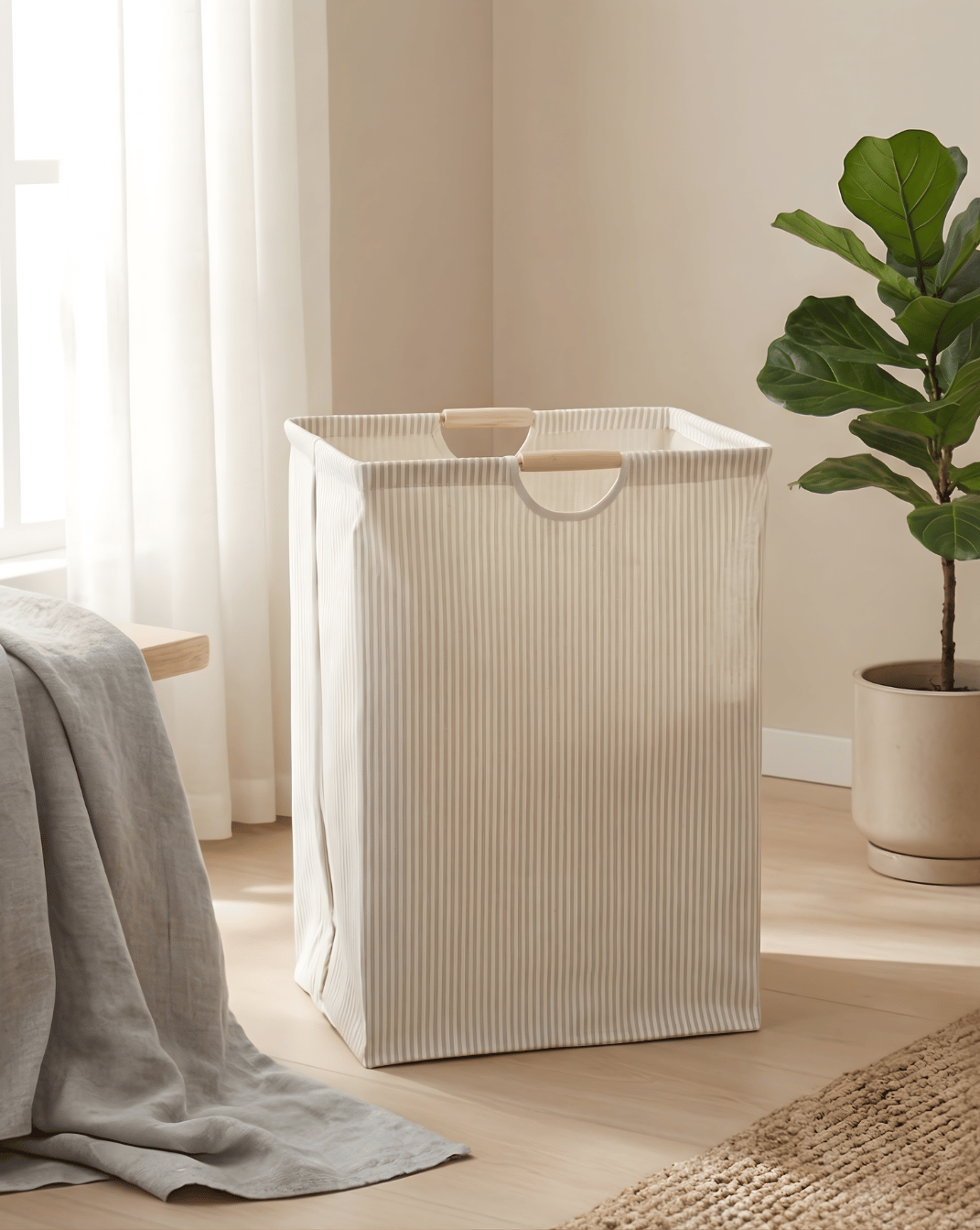 XL Laundry Basket with Handles – Freestanding Fabric Storage Bag for Bathroom and Bedroom - Linen