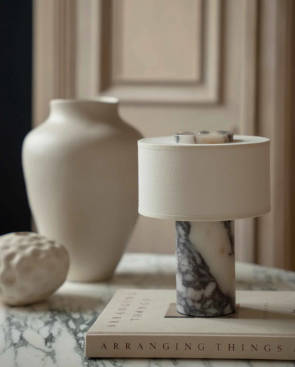 Cove Table Lamp | Calacatta Viola Marble Base & Linen Shade, 24 cm