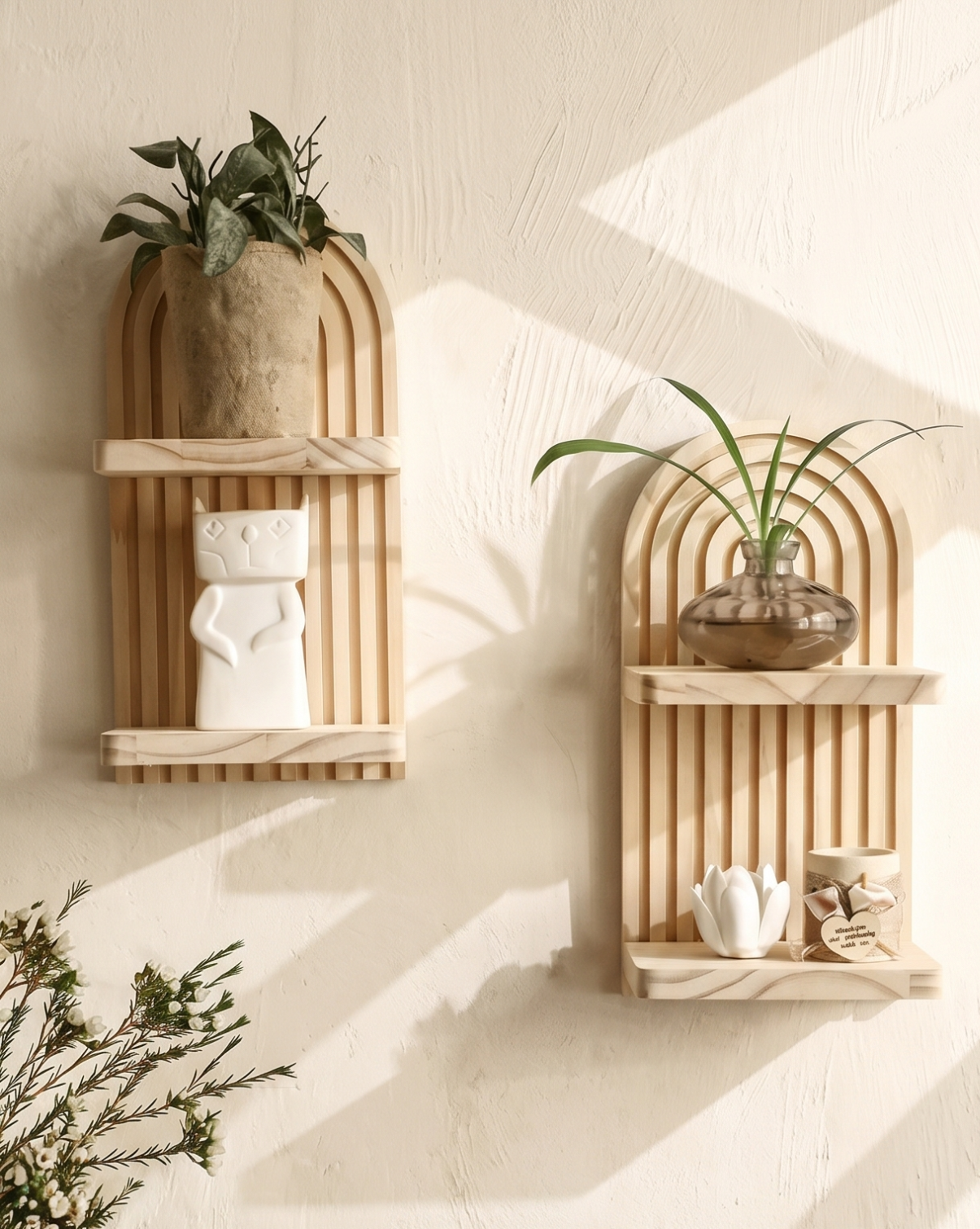 Wall Shelf Natural Wood | Set of 2 Floating Wall Shelves, 29.5 cm - Set of 2