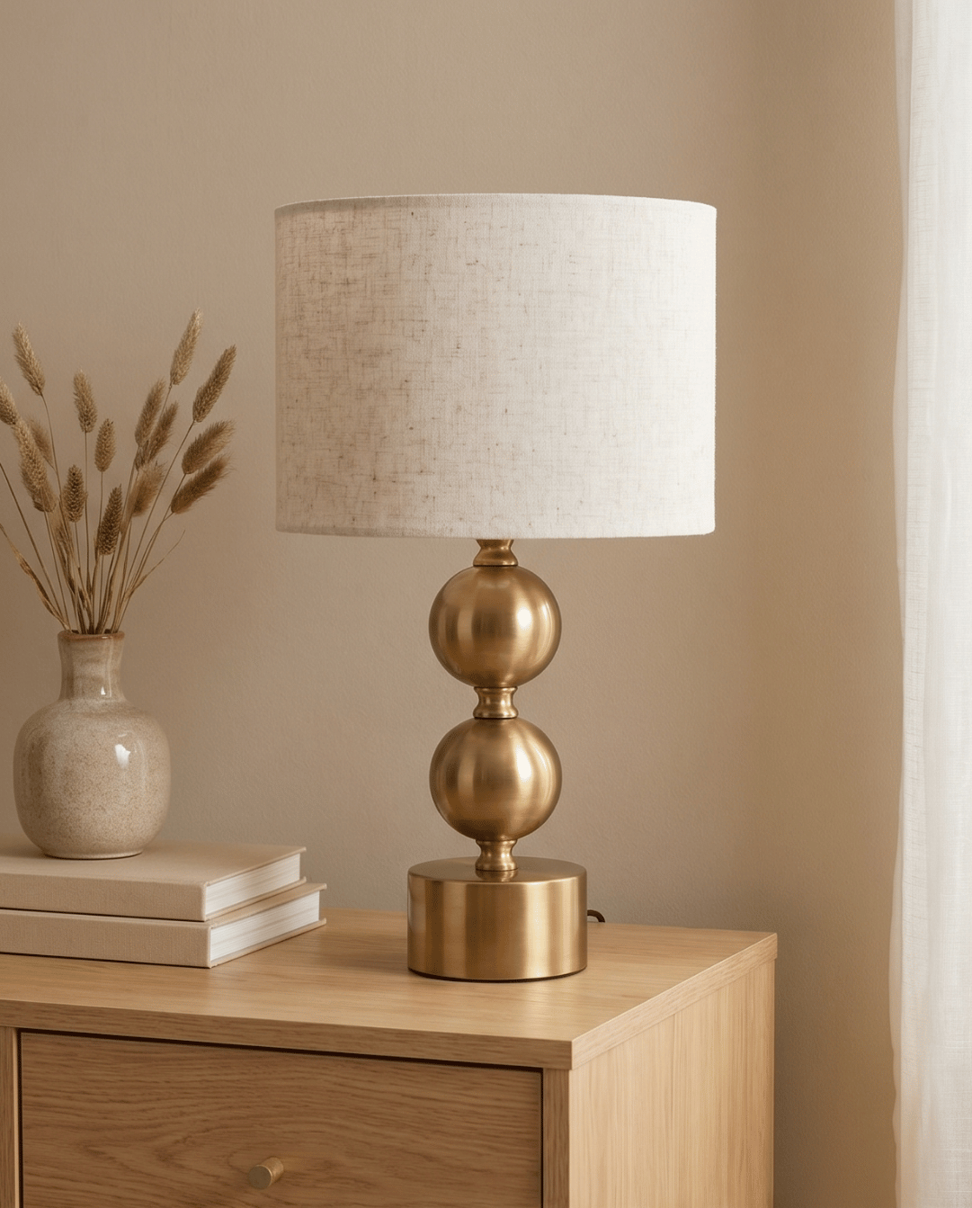 Orb Table Lamp in Gold Metal with Linen Shade, 45 cm - Gold