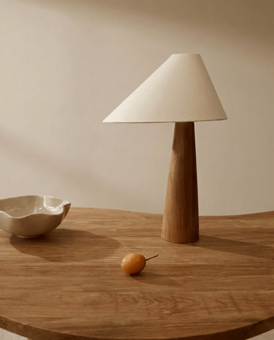 Grove Table Lamp in Solid Wood with Beige Fabric Shade, 45 cm - Brown