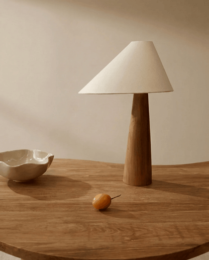 Grove Table Lamp in Solid Wood with Beige Fabric Shade, 45 cm - Brown