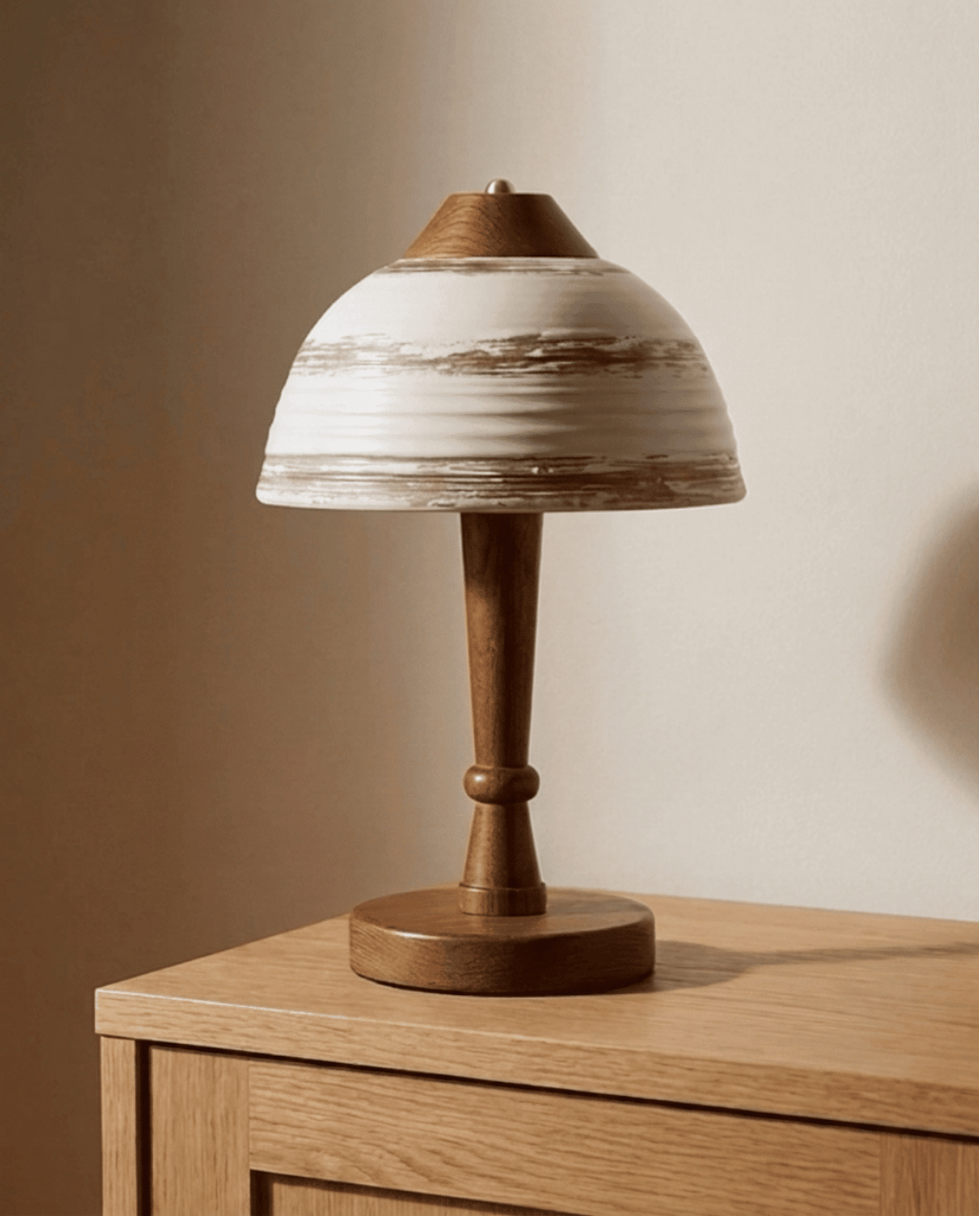 Bryn Table Lamp in Off-White Marbled Ceramic with Walnut Wood Base - Brown