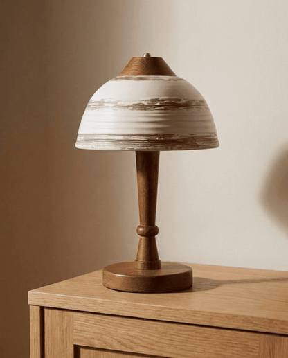 Bryn Table Lamp in Off-White Marbled Ceramic with Walnut Wood Base - Brown