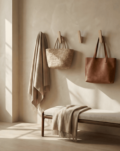 Coat Hooks Wood Set of 4 – Minimalist Wall Hooks for Hallway & Bathroom