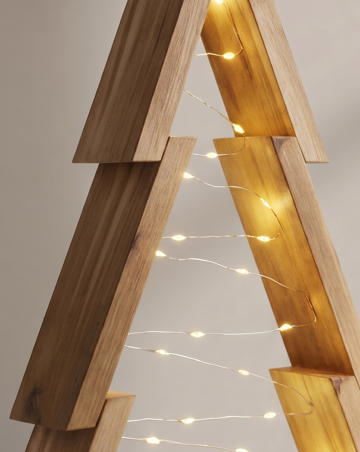 Vale Wooden Christmas Tree Set with Built-In LED Lighting, Natural Wood